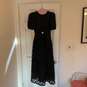 Black satin and sequin gown